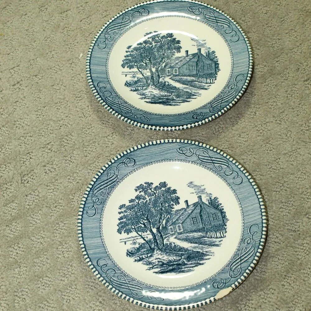Set of 2 Currier & Ives Lake House Washington's Birthplace 7.25